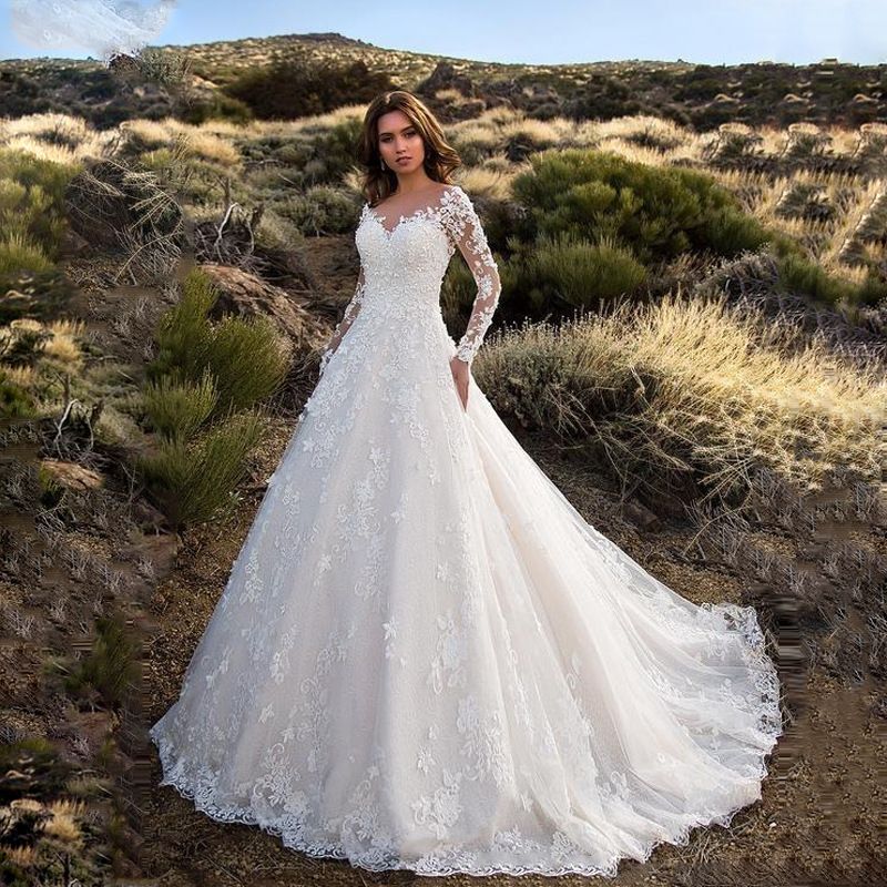 Damenbekleidung Langärmliges One-Shoulder-Brautkleid_voghion.com