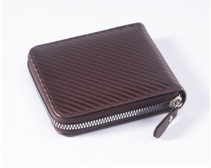 Carteira masculina com porta-cartões, carteira curta com estampa de fibra de carbono, grande capacidade, zíper, porta-cartões, corrente_voghion.com