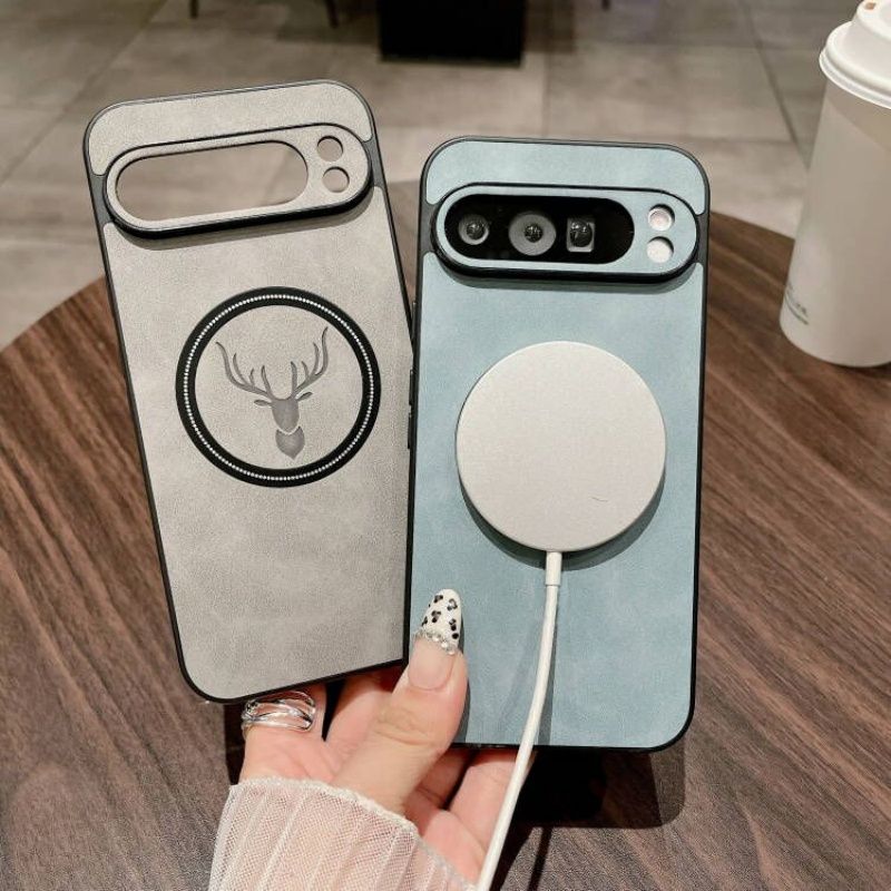 Simple Slim Matte Deer Head Wireless Charging Magnetic Case For Google Pixel 9 8 7 Pro 9A 8A 7A Leatehr Cover Coque_voghion.com