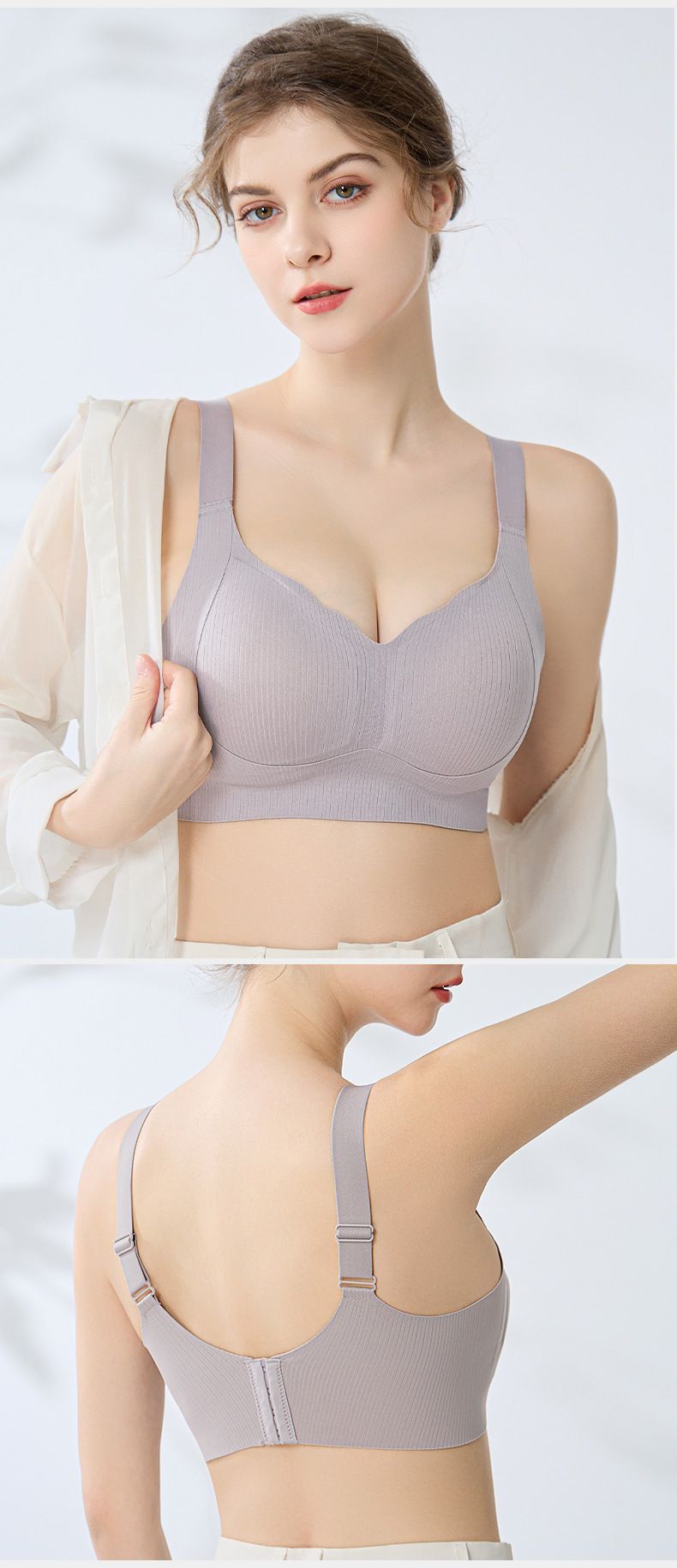 Tamanho grande, bojo, roupa íntima de suporte macio para mulheres, design fino, peito grande, visor pequeno, anti-flacidez, franzido_voghion.com