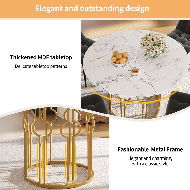Rond Esstisch 100x76cm Avec Marmorplatte, Goldene Beine_voghion.com