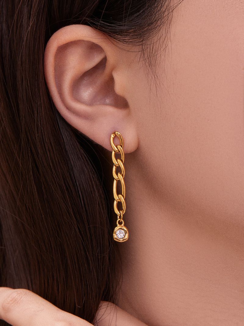 Square Sugar Exaggerated Personality Cold Wind Earrings Stainless Steel Chain Round Zircon Earrings Female_voghion.com