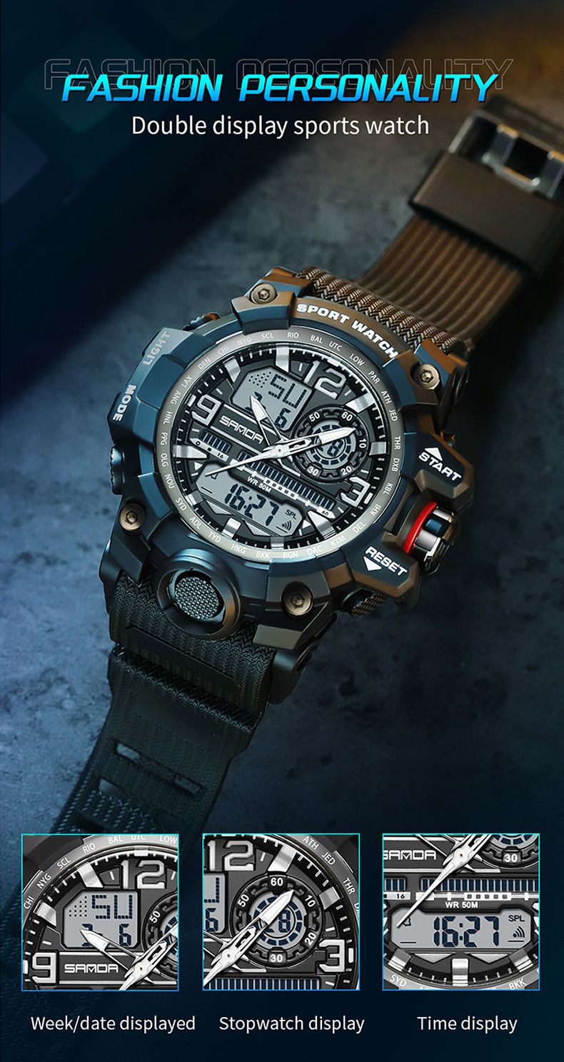 Trendy Digital Sports Watch For Men & Students - Waterproof, Multifunction, LED Backlight, Stopwatch, Alarm Waterproof Multifunctional Watch_voghion.com