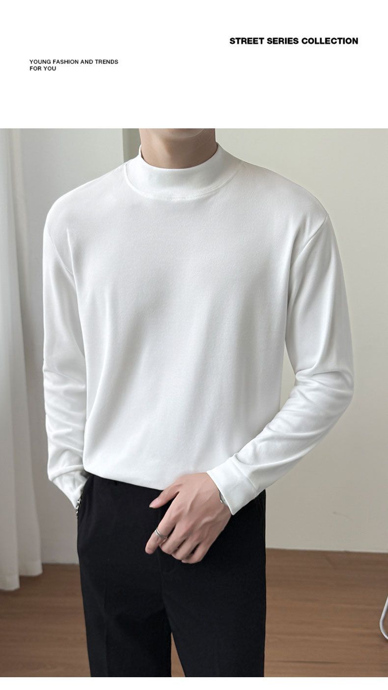 Herren-Thermo-Langarm-T-Shirt mit Halbrollkragen – weicher und atmungsaktiver Stoff, entspannte Passform, Übergröße, einfarbig für Herbst und Winter_voghion.com