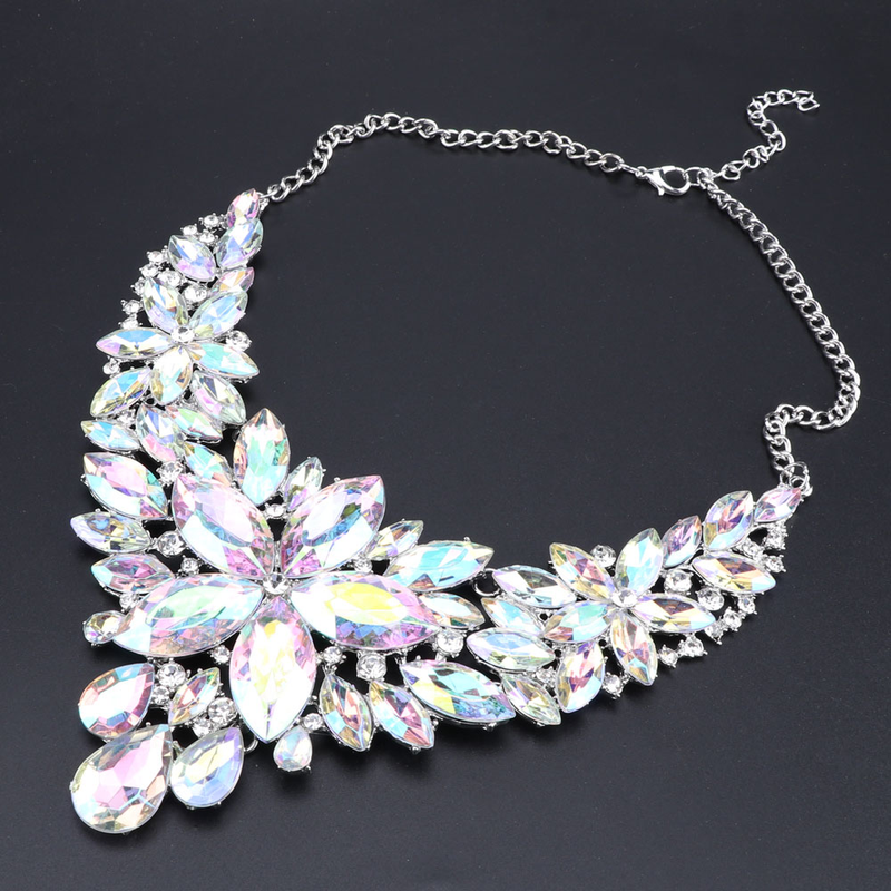 Kristall-Choker-Statement-Halskette, Ohrring-Schmuckset, Strass-Hochzeitsgeschenk, Frauen, Bräute, Abschlussball, Party_voghion.com
