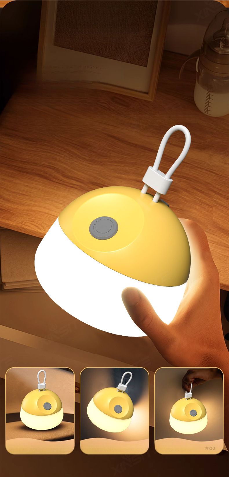 Outdoor White Camping Tent Portable Lighting Long Battery Life Yellow Atmosphere Lamp Silicone Rechargeable Soft Light_voghion.com