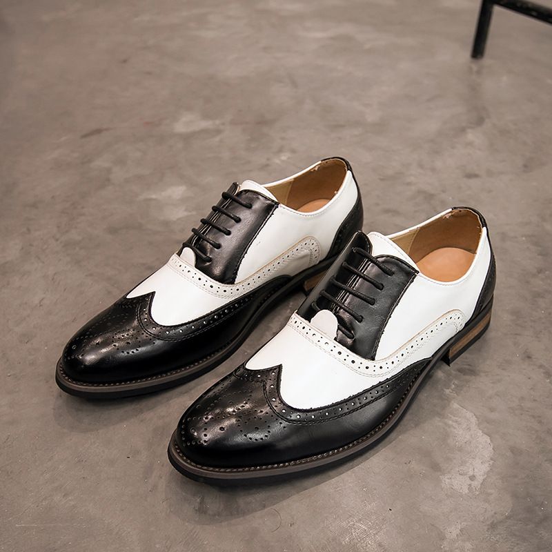 Nuove scarpe brogue in pelle color-block in stile coreano, invernali, casual, di grandi dimensioni, con rialzo in altezza, a punta, da uomo, formali_voghion.com