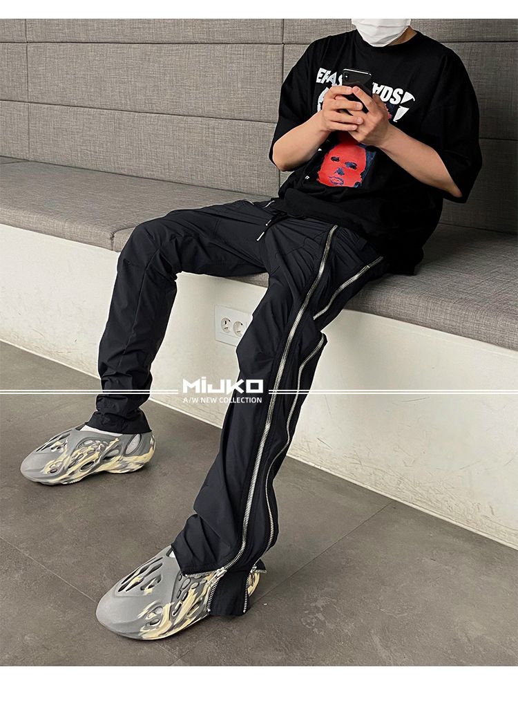 Pantalones estilo hip-hop High street UNDERMYCAR para hombres pantalones casuales de nailon con múltiples cremalleras para hombres y mujeres_voghion.com