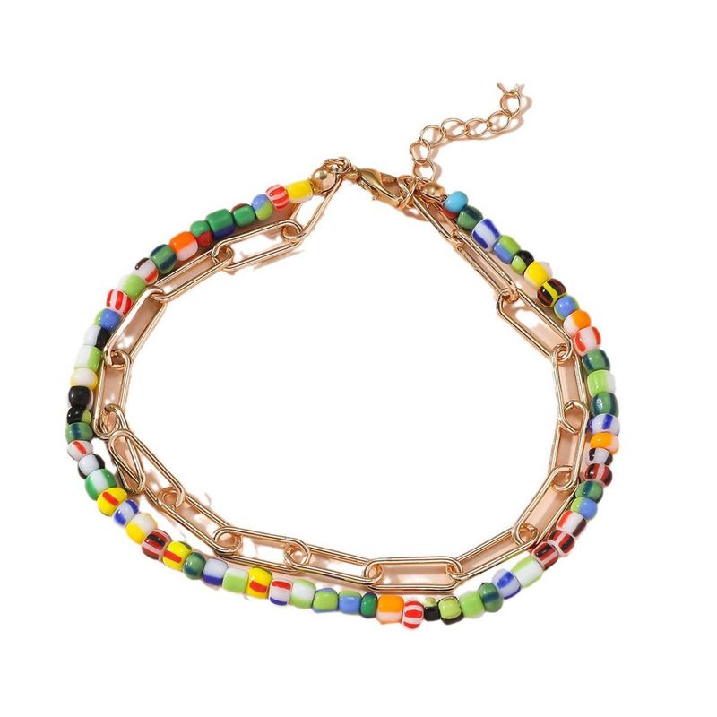 Fashion Simple Double Layer Inlaid Diamond Anklet For Women, Unique Creative Heart Pendant Beach Chain_voghion.com