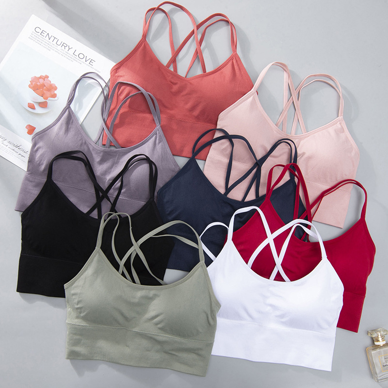 Soutien-gorge de Sport pour femmes, dos rembourré, bretelles croisées, haut court de Yoga, d'entraînement, Bralette_voghion.com