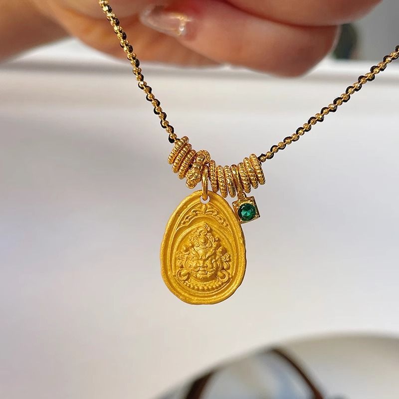 Collana con ciondolo rotondo in stile cinese con metodo antico Autunno/inverno 2024 Nuovo stile, leggero, lussuoso, versatile, a catena_voghion.com