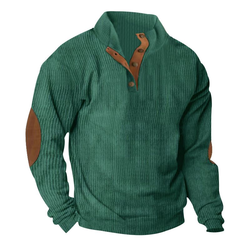 Camicia da uomo in velluto a coste con colletto rialzato - Top casual retrò a maniche lunghe_voghion.com