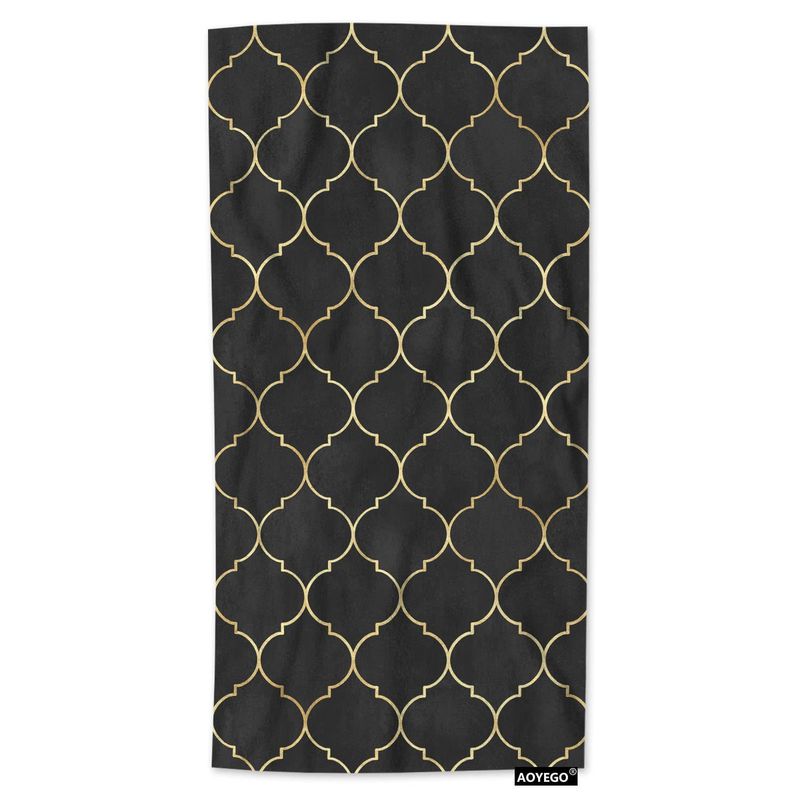 Black And Gold Moroccan Geometric Glitter Line Beach Towel Microfiber Adult Seaside Bath Towel Sports Towel_voghion.com