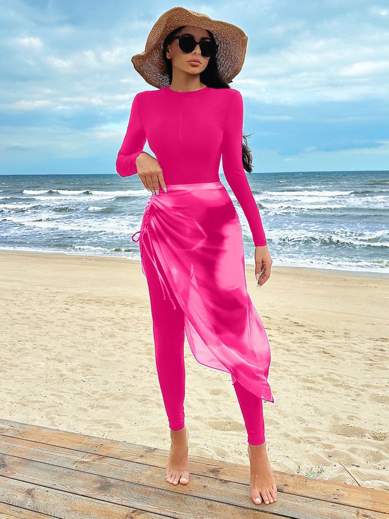 Muslimischer Badeanzug für Damen, einteiliger Badeanzug mit Rock, langärmelig, Strandmode, Sonnenschutz, zweiteiliger Badeanzug_voghion.com