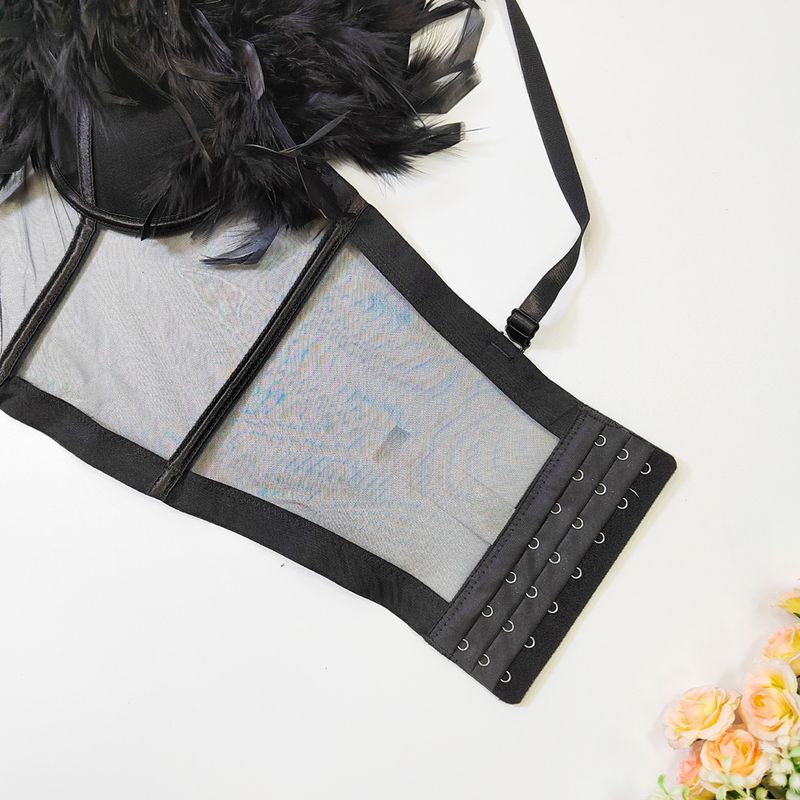 Chicken Feather Stitching Organza Sling Cross-border Sexy Perspective Mesh Strapless Outer Wear Short Fishbone Bra_voghion.com