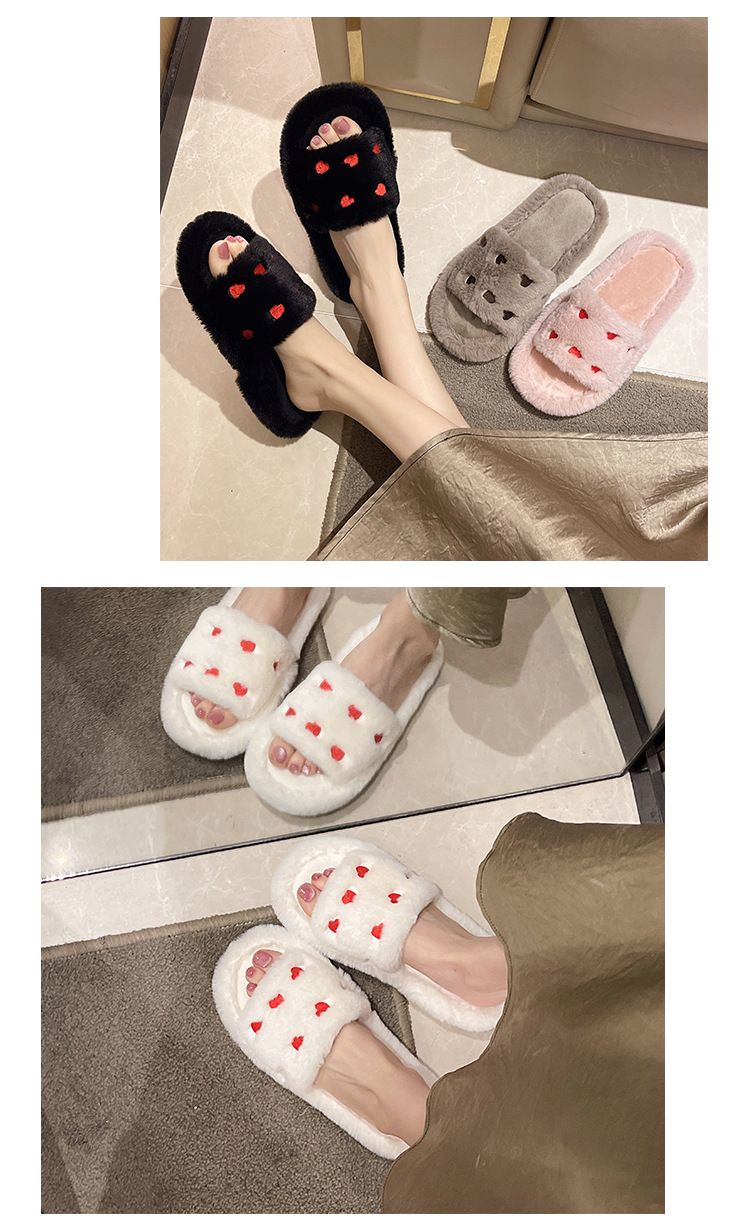Neue modische, trendige, herzförmige Pelzschuhe für Damen, verdickte, warme Baumwollhausschuhe für den Innenbereich im Herbst und Winter_voghion.com