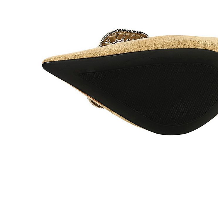 825-K69 Koreansk Mode Banquet Høje Slanke Hæle Dame Ruskind Lav Spids Mund Metal Vand Diamant Spænde Enkel_voghion.com