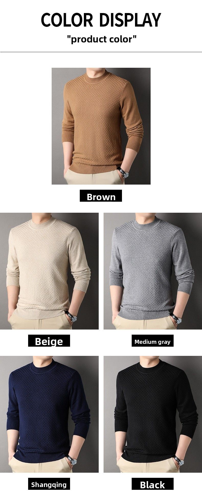 New Live Spring And Autumn Solid Color Half Turtleneck Slim Fit Sweater Youth Base Shirt Men's Clothing_voghion.com