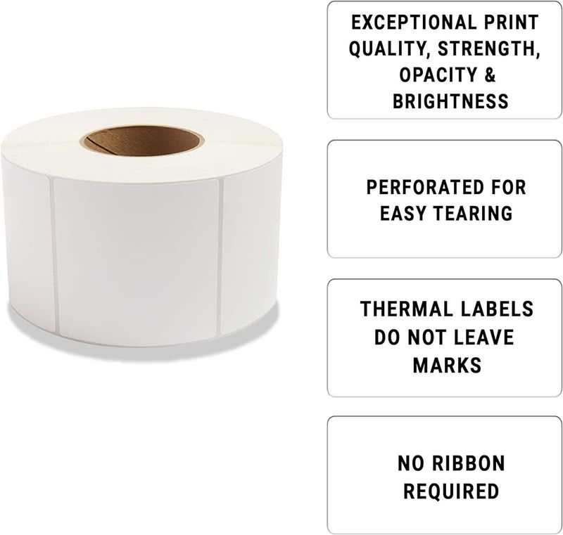 5900 Pack of White Thermal Transfer Labels 4" x 4" with 3" Core. Perforated Thermal Shipping Label. Self-Adhesive Rolls. Mailing Postage Printing Roll_voghion.com