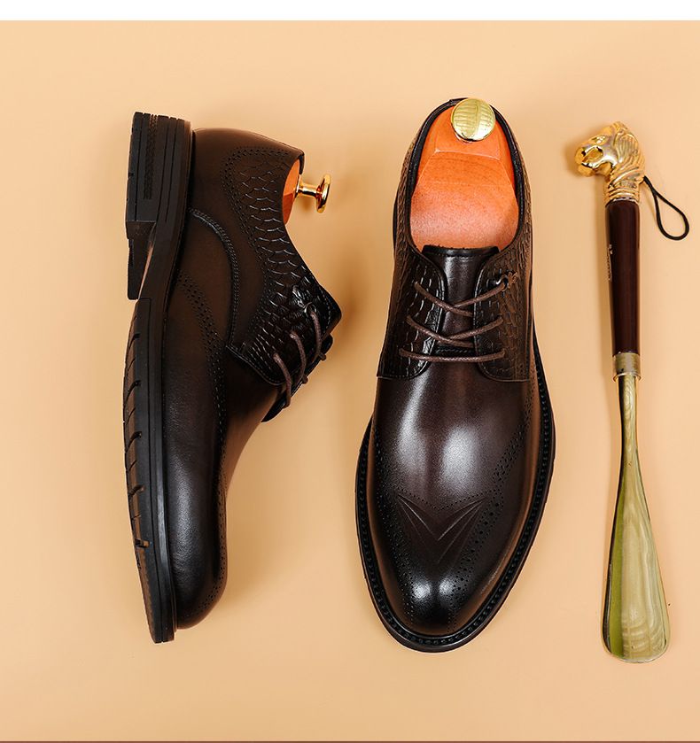 Sommer leder herren leder herren schuhe Business kleid herren leder schuhe High-end-kopf schicht rindsleder Brock geschnitzt Derby schuhe_voghion.com