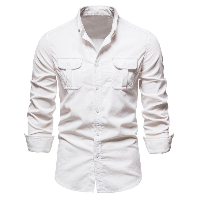 Men's autumn cotton basic corduroy business slim fitting casual shirt men's new long sleeved jacket_voghion.com