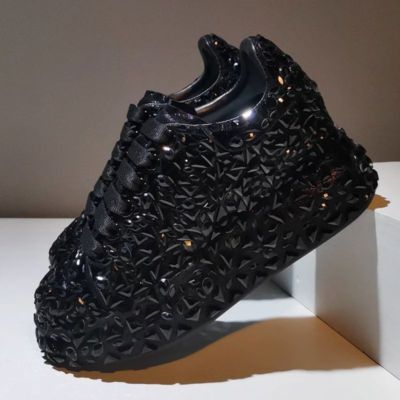 P7 2023 Høst Vår Skinn Kvinner Ny stil Mote Plattform Ins Plattformer Joggesko Tide Shine Bling Rhinestone Sko_voghion.com