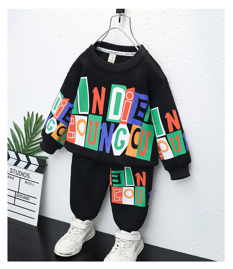 Lettera stampata per ragazzi 2023 Primavera e autunno nuovi maglione casual per bambini Set in due pezzi vestiti freschi per bambini_voghion.com