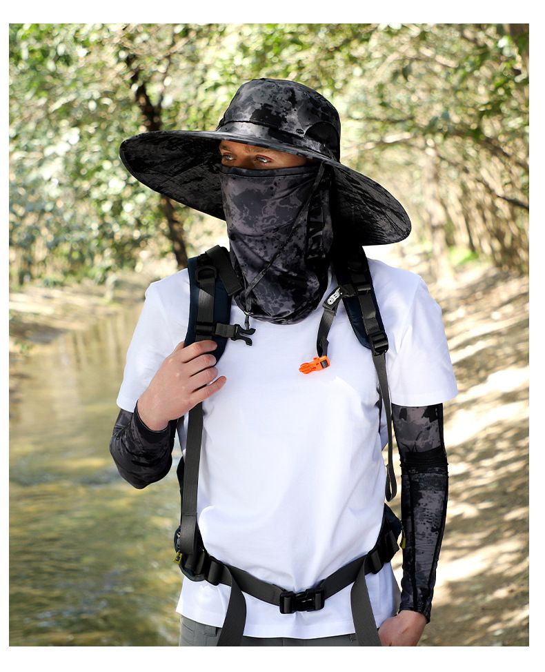 Chapéu de sol masculino para atividades ao ar livre com proteção UV - boné para pesca e ciclismo, respirável e ajustável, inclui máscara facial refrescante e proteção para o pescoço_voghion.com