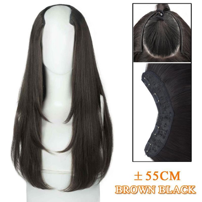 Parrucca Extension per capelli lunghi per donna Capelli medio lunghi a strati a forma di V con parrucca in fibra chimica naturale in un unico pezzo_voghion.com