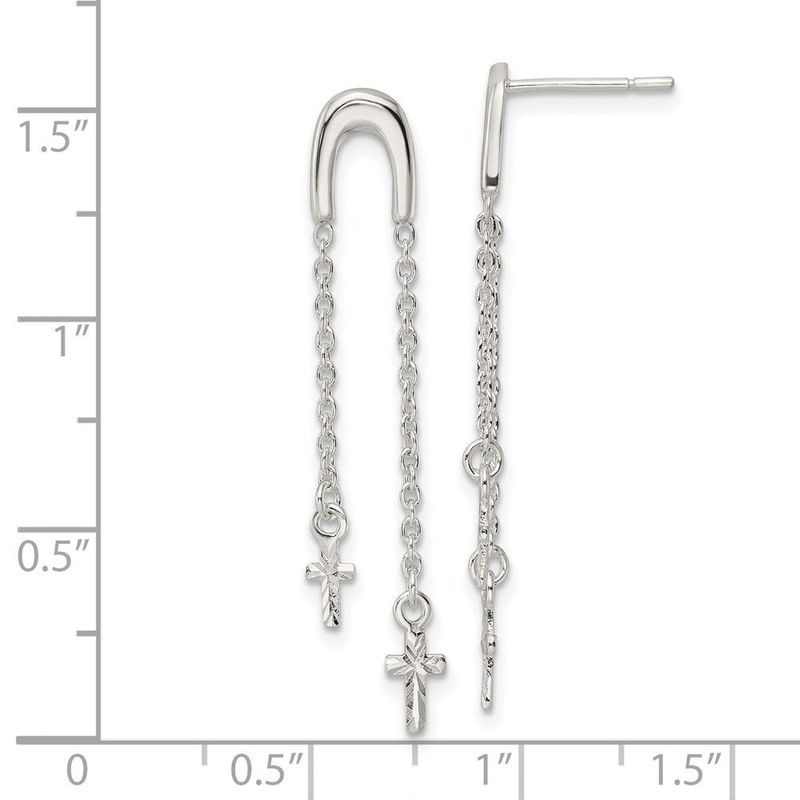 Sterling Silver Polished & D/C Cross Multi-Chain Post Dangle Earrings_voghion.com