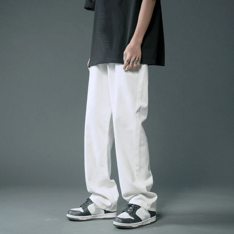 2024 New Street Casual Blugi largi Imbracaminte stradala pentru barbati Hip Hop Pantaloni drepti cu picioare late Pantaloni denim pentru studenti Albastru Negru_voghion.com
