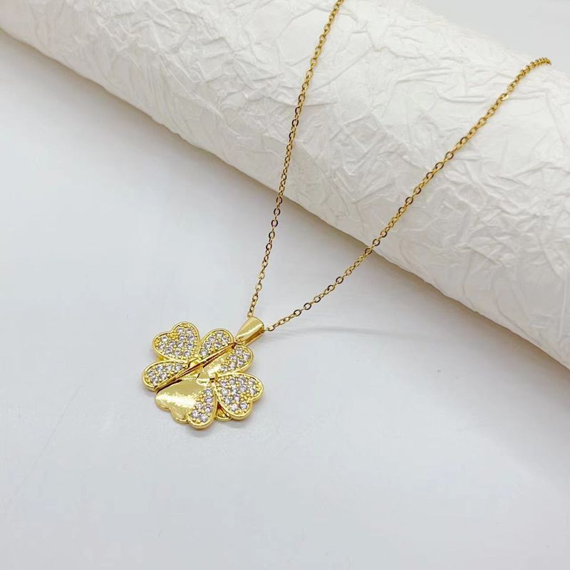 Titanium Steel Copper Heart Shape Flower Butterfly Pendant Necklace_voghion.com