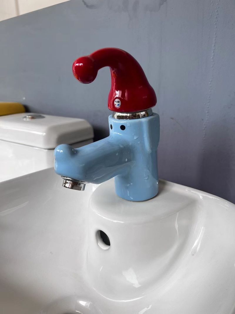 Kids Cartoon Faucet - Red Riding Hood & Puppy Design, Ceramic Handle With Stainless Steel Pipe, Single Cold Water Tap For Basin Sink_voghion.com