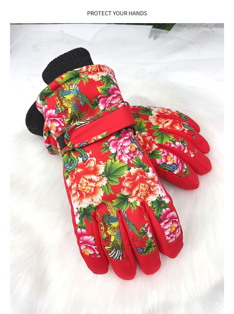 Winter Northeast Large Flower Fleece-Lined Thickened Ski For Women, Warm And Cold-Proof, Trendy Travel Gear, Waterproof_voghion.com