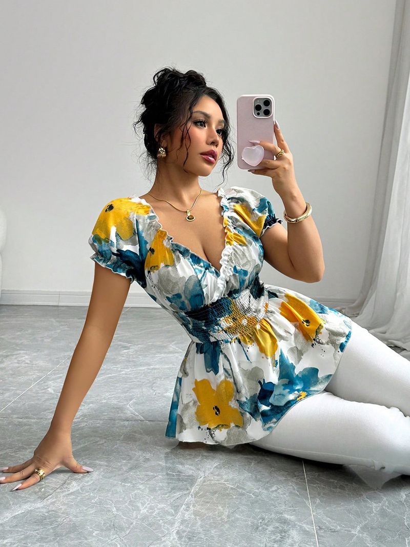 Women's Slim Fit Tie-Dye Pullover Top - Deep V-Neck Holiday Shirt (Summer Style, Lightweight & Comfortable_voghion.com
