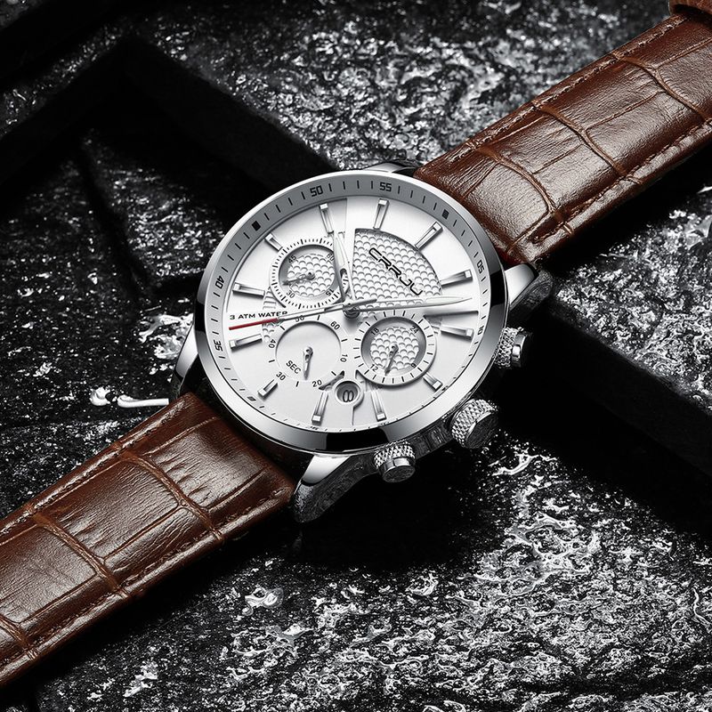 Men's Classic 6-Hand Quartz Watch With Date Function, Waterproof 30M, Casual Business Leather Strap Wristwatch Simple Business Calendar Watch_voghion.com