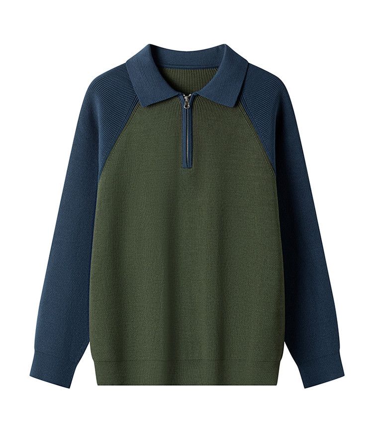 Korean Style Knitted Half Zip Pullover Men's New Autumn And Winter Raglan Sleeve Casual Loose Sweater_voghion.com