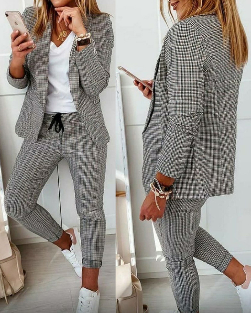 Dameskleding Effen kleur Woon-werkstijl Pak Top + Professioneel broekpak_voghion.com