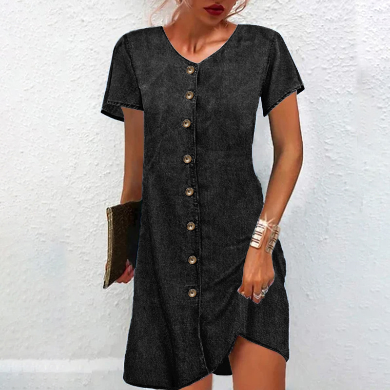 2024 Denim For Women Summer Loose Fit Shirt Dress Vintage Style_voghion.com