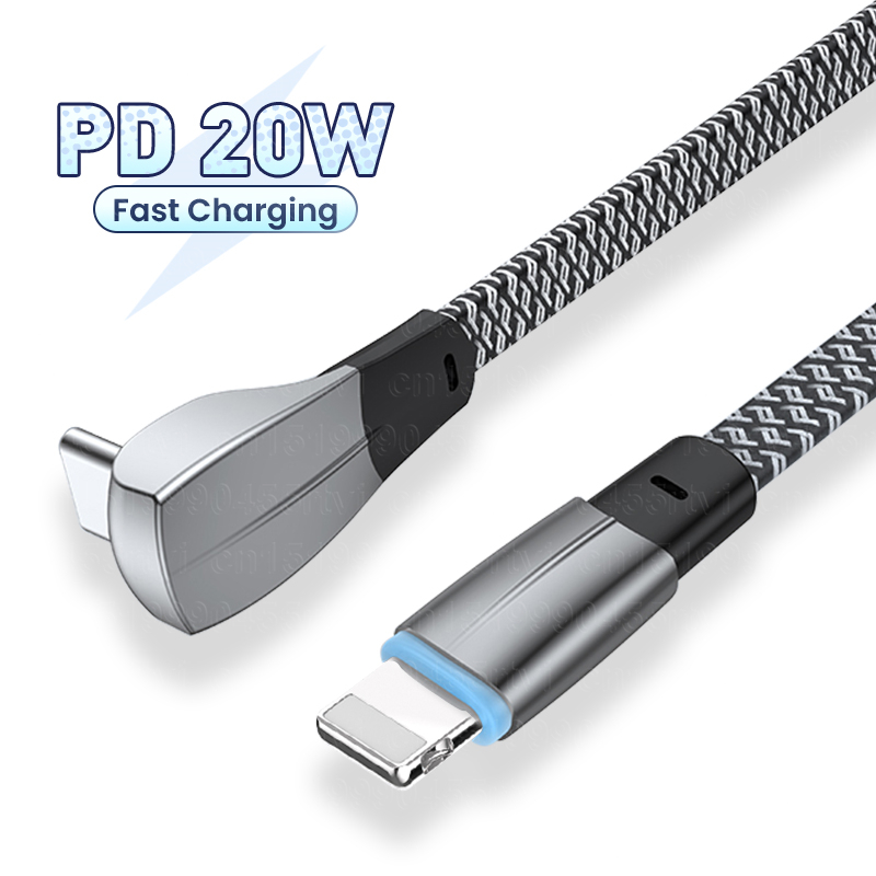 Elbow PD20W USB C to 8-Pin Cable For iPhone 14 13 12 11 Pro Max Type C Fast Charging Cable Flat USB Data Wire     _voghion.com