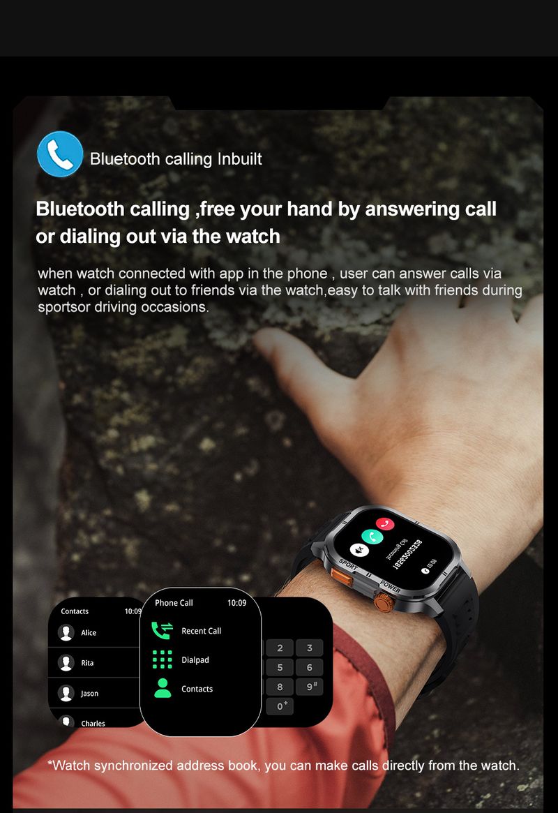 Det nye smartwatch understøtter Bluetooth-opkaldstilstandsdetektion, IP68 vandtæt firkantet HD AMOLED social underholdning_voghion.com