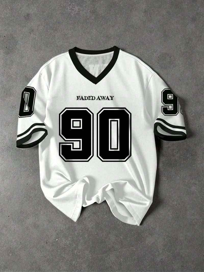 Herrenbekleidung Y2K New Retro Nr. 90 Bedrucktes T-Shirt für Herren, V-Ausschnitt, kurzärmelig, Fußball-Sporthemd, groß, locker, kurzärmelig, Unisex_voghion.com
