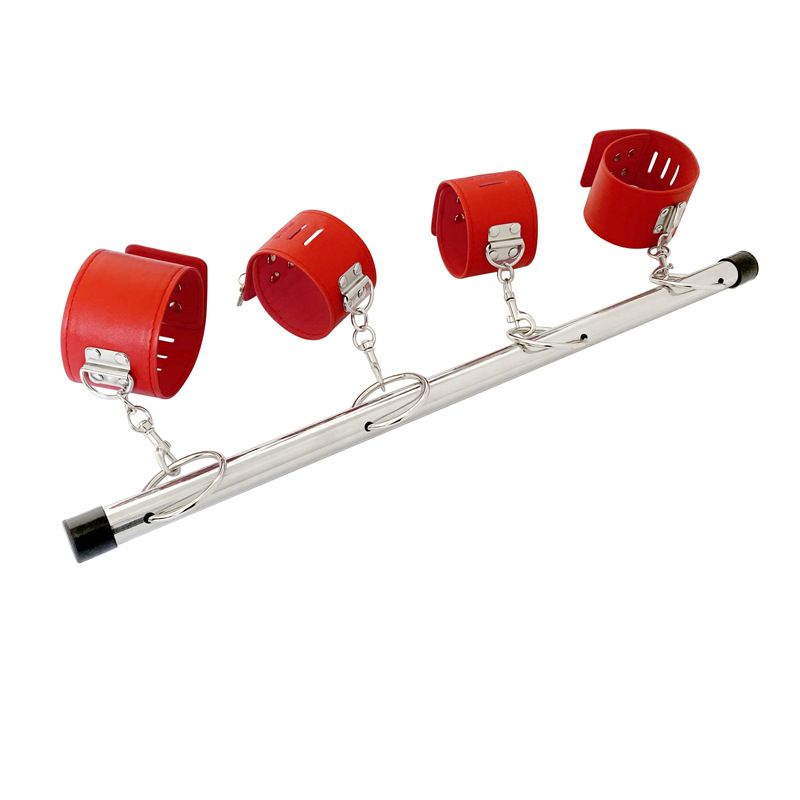 Adult products stainless steel pipe binding hand and foot restraint belt one-word steel pipe leather handcuffs and foot cuffs with lock_voghion.com