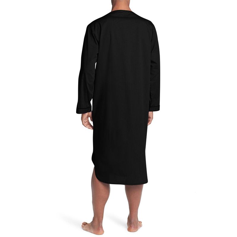 2025 Frühling Muslimischen Mittellangen Lose Feste Pyjamas männer Homewear Nachtwäsche Farbe Block_voghion.com