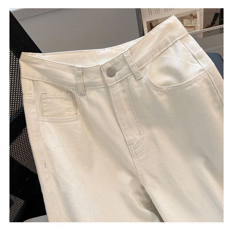 Damenbekleidung Neue weiße, lockere Jeans für Frauen, schlanker und kaschierender, birnenförmiger Körper, alles passend zu weiten, geraden Hosen_voghion.com