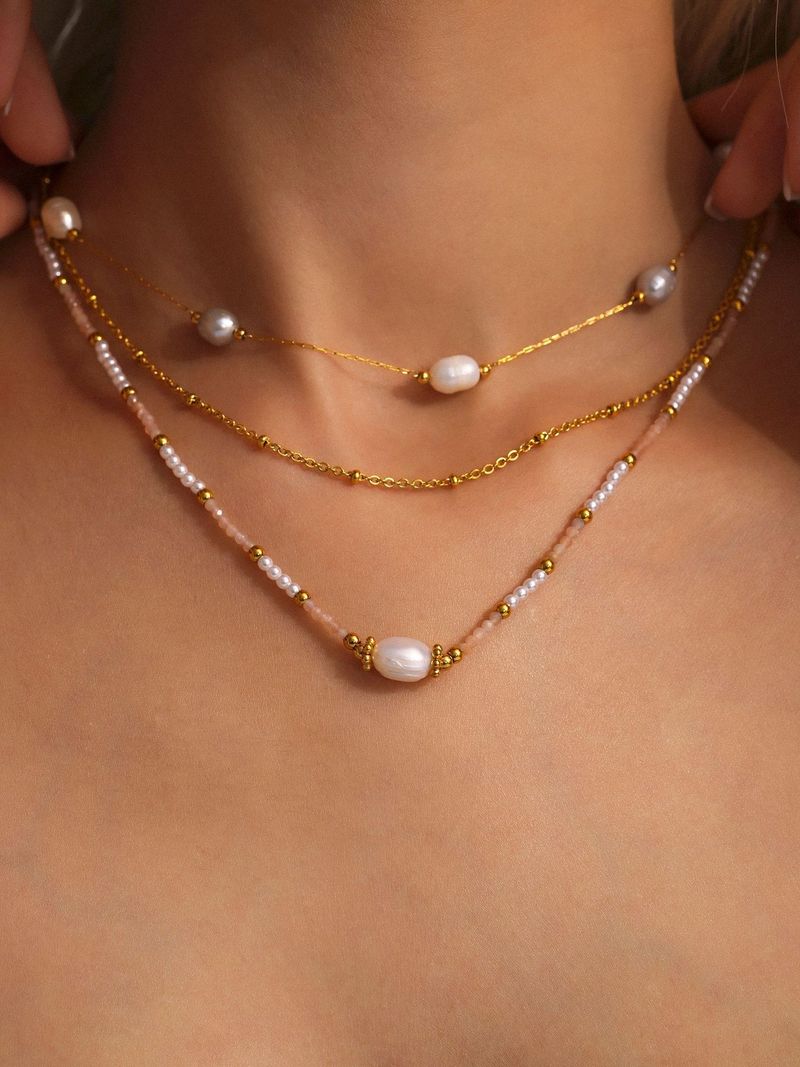 Women's Jewelry Elegant French-Inspired Beaded Chain Necklace With Faceted Natural Stones, Handcrafted For A Romantic And Artistic Look_voghion.com