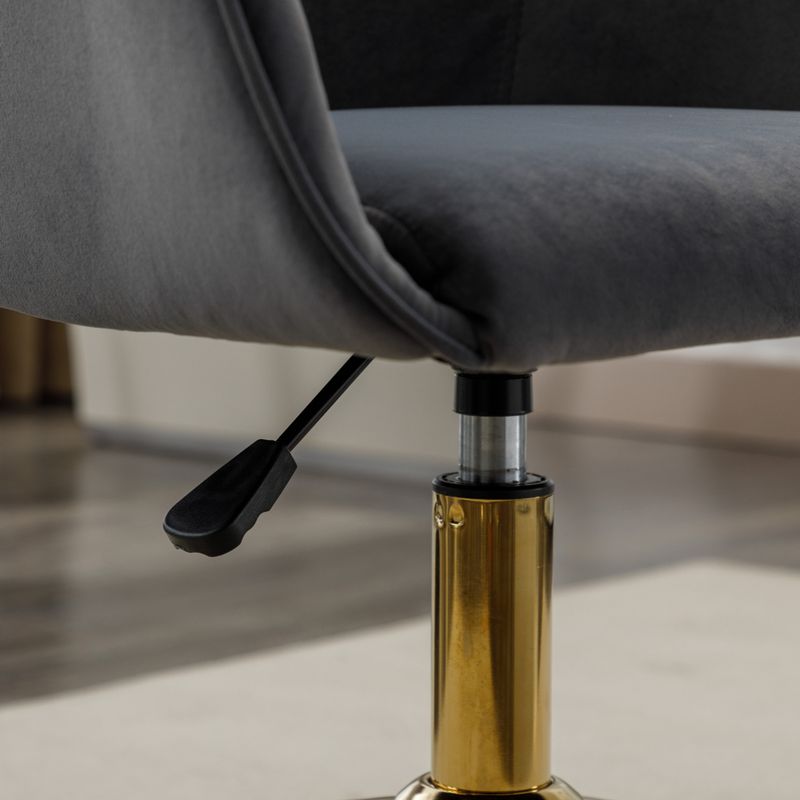 Neuer Höhenverstellbarer Drehstuhl Aus Samtstoff Für Das Büro Im Innenbereich Mit Goldenen Beinen, Grau_voghion.com