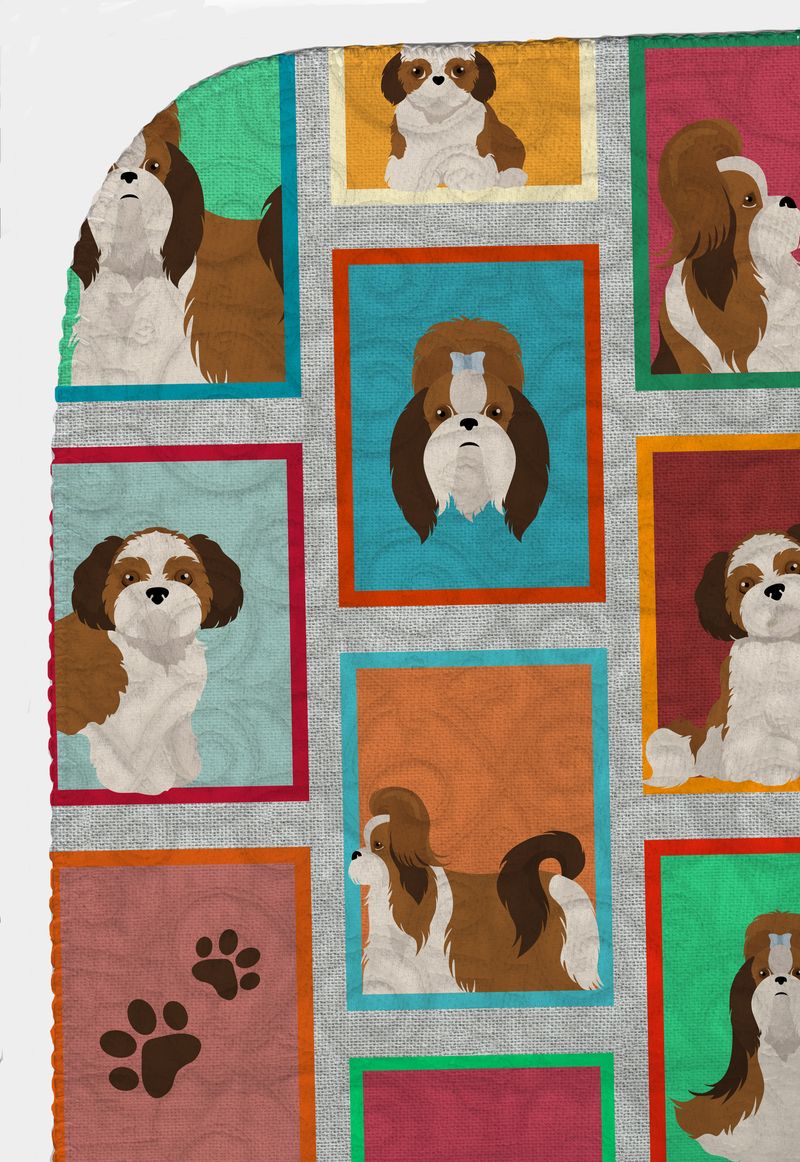 Lots of Shih Tzu Quilted Blanket 50x60 Artwork Pattern Quilted Throw Blanket for Bed, Couch, Sofa, Soft and Lightweight_voghion.com