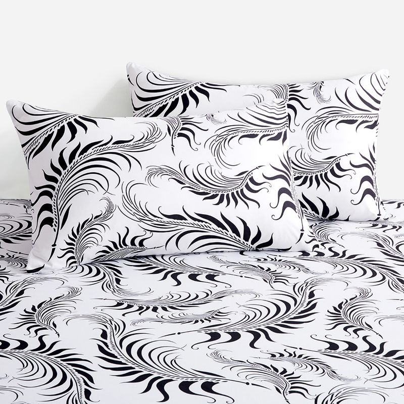 Premium-Bettbezug-Set mit nordischen Blattfedern, atmungsaktives gebürstetes Polyester, Spannbettlaken-Stil – mehrere Größen (Twin/Full/Queen/King/EU-Standard)_voghion.com