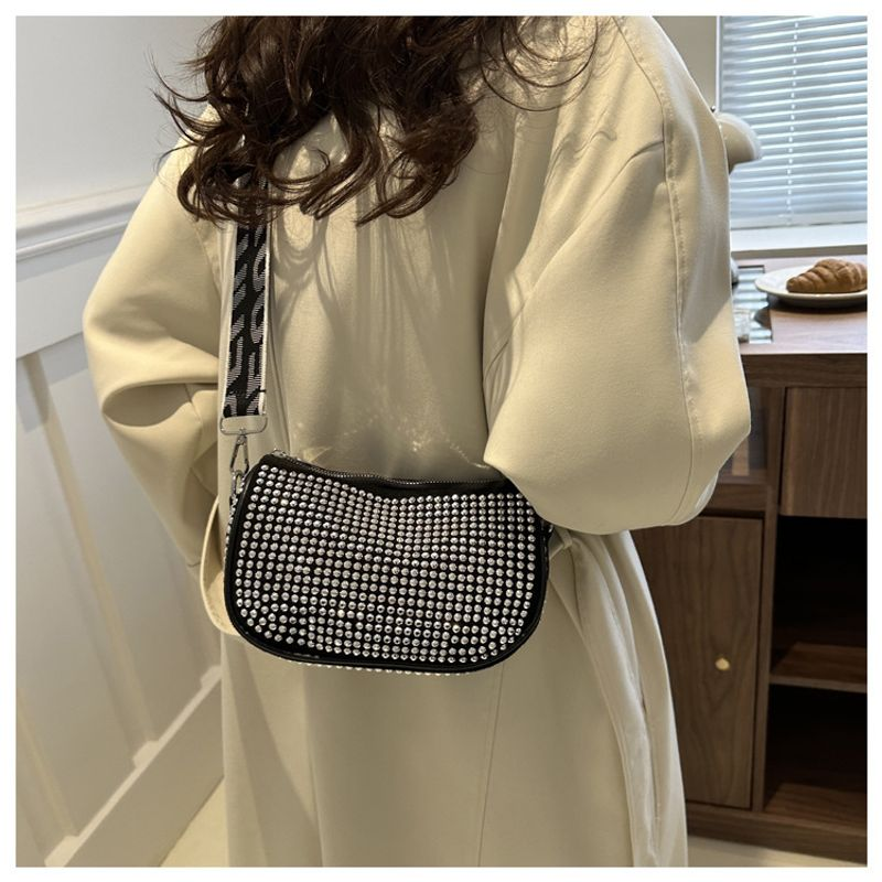 Modische Damentasche schlichten Strass-Intarsien, modieuze Umhängetasche mit een Schulter, trendy Handtasche für_voghion.com